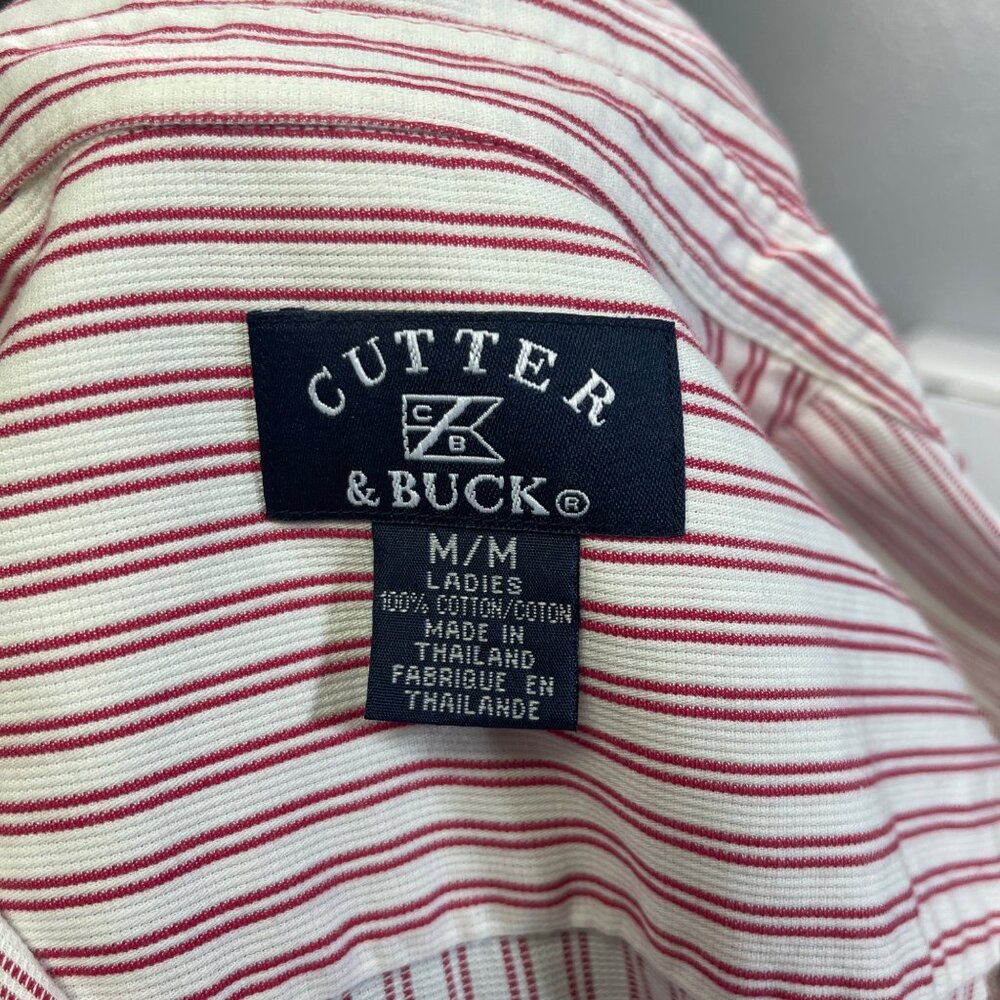 Cutter & Buck Ladies Button Down Red White Stripe Cotton Shirt M Pre-Owned - Picture 5 of 8
